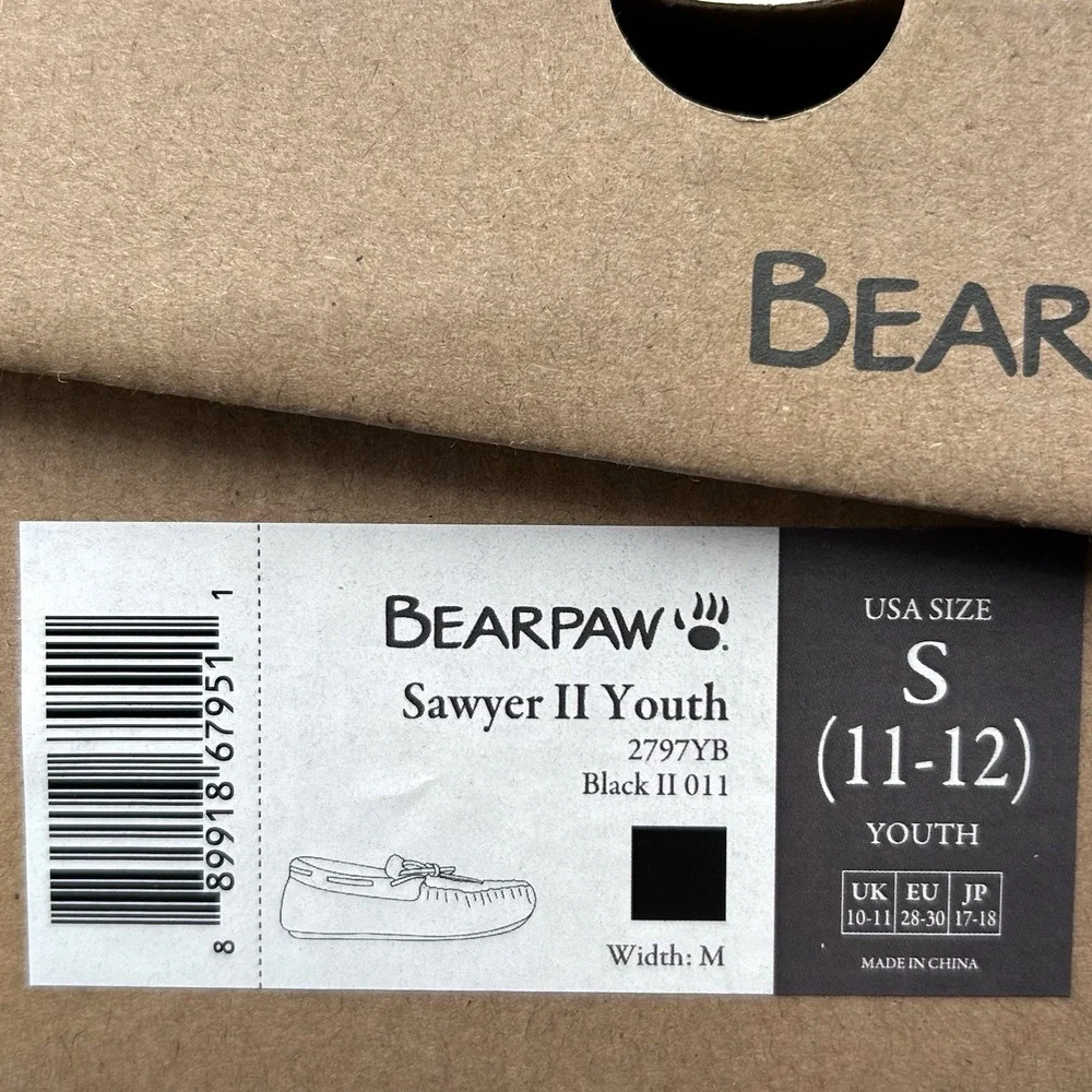 Bearpaw Boys Faux Fur Lined Slippers Size 11-12 (S) Black Warm Cozy Winter Shoes